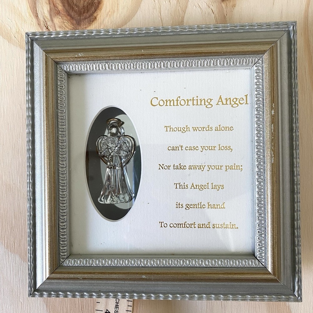 Comforting Angel Framed Poem Wall Art – Sympathy Memorial Gift with Glass Angel